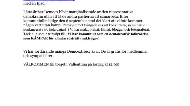 Demokratifest i Vallentuna 18 september