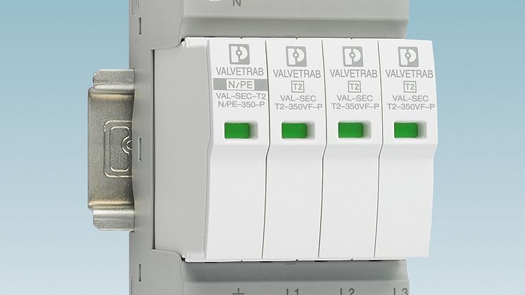 De nye beskyttelsesenhetene Valvetrab-SEC VF fra Phoenix Contact danner verdens smaleste lekkstrømsfrie type 2-overspenningsbeskyttelsesutstyr (SPD). 
