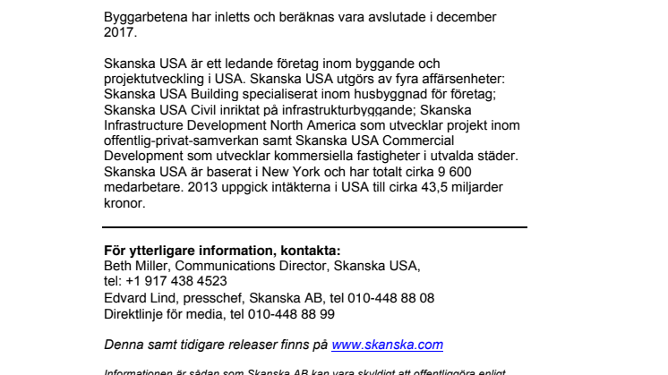 Skanska bygger utbildningsanläggning i New York City, USA, för cirka 400 miljoner kronor