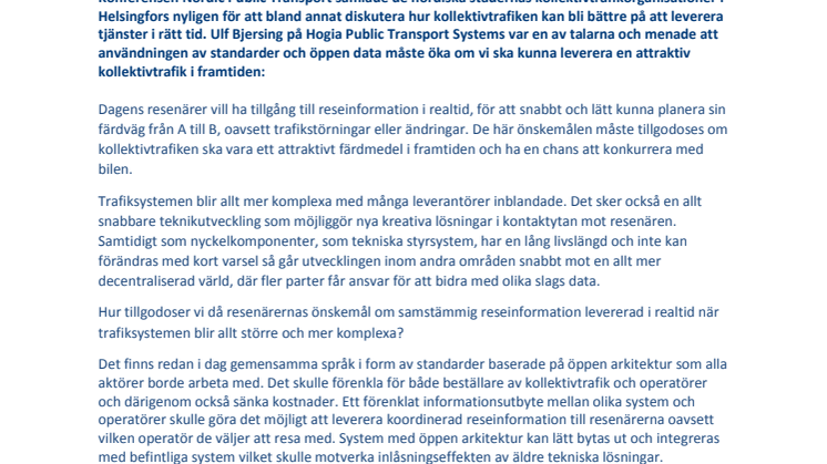 Kollektivtrafiken behöver ett gemensamt språk 
