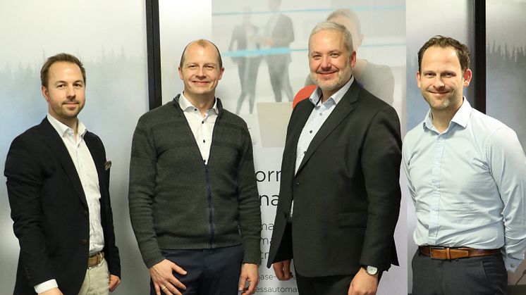 Fra venstre: Svein-Erik Myhr (Canon Norge), Pål Reinert Bredvei (Documaster), Henrik Klemetsen (Canon Norge) og Simen Sandberg (Documaster)