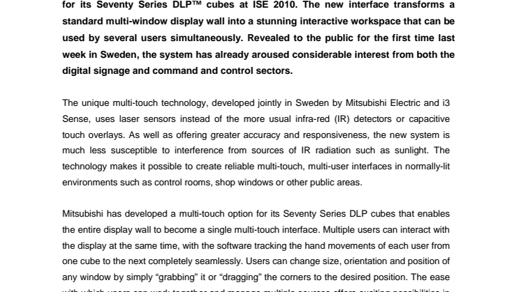 Mitsubishi Electric to demonstrate interactive display wall at ISE 2010 