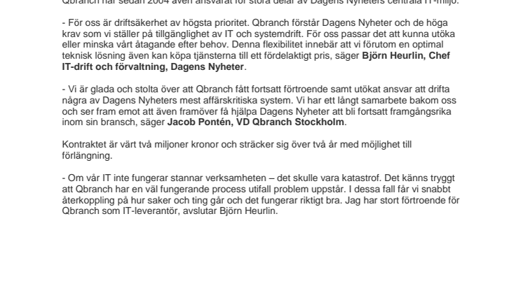 DAGENS NYHETER FÖRLÄNGER OCH UTÖKAR SAMARBETET MED QBRANCH 