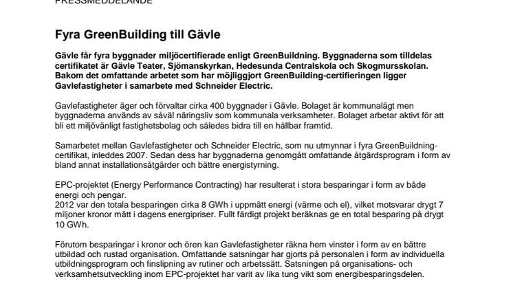 Gävle får fyra nya byggnader miljöcertifierade enligt GreenBuilding