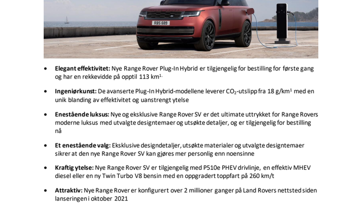 PRESSEMELDING Nye Range Rover PHEV og SV tilgjengelig for bestilling