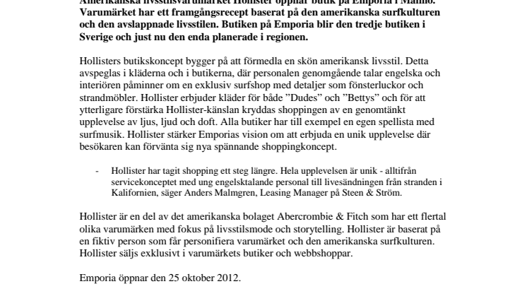 Surfkulturen kommer till Malmö när Hollister flyttar in på Emporia