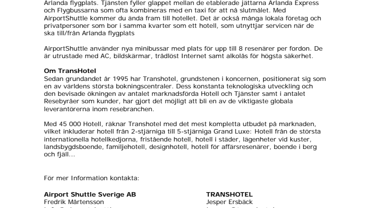 Transhotel gör AirportShuttle.se tillgängligt för 75 000 resebyråer i 22 länder.