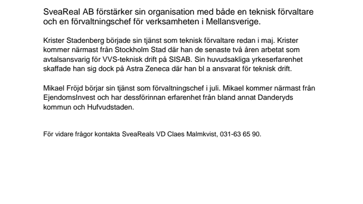 SveaReal förstärker förvaltningen i Mellansverige