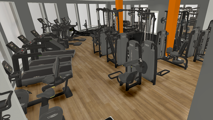Ritning del av Medleys gym i Solna. 