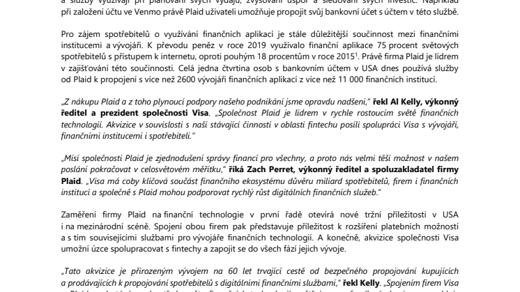 Visa převezme Plaid