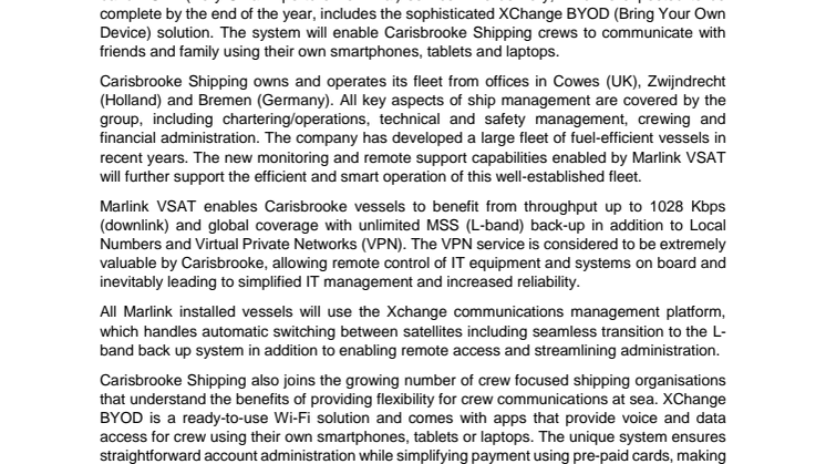 Marlink: Carisbrooke Shipping Selects Marlink VSAT