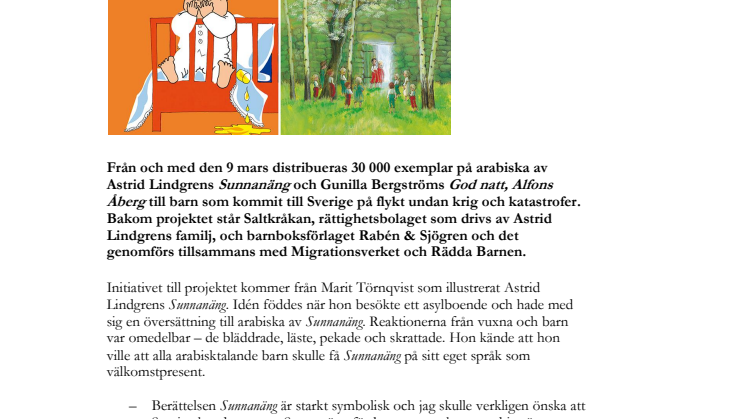 30 000 böcker av Astrid Lindgren och  Gunilla Bergström till barn på flykt