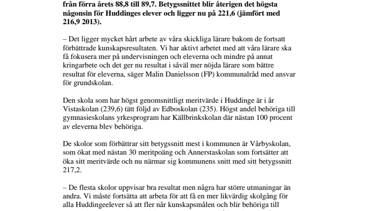 Fler klarar grundskolan i Huddinge