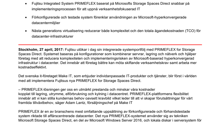 Fujitsu förenklar nästa generations hyperkonvergerade infrastrukturer med PRIMEFLEX for Storage Spaces Direct