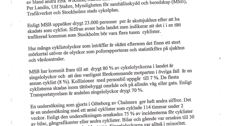 Motion - ökade insatser för cyklisters säkerhet