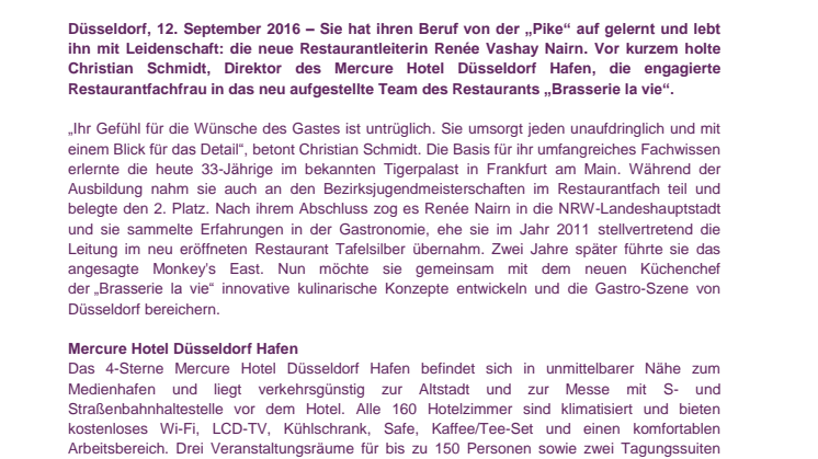​Mit Feingespür für den Gast - Neue Restaurantleiterin im Mercure Hotel Düsseldorf Hafen