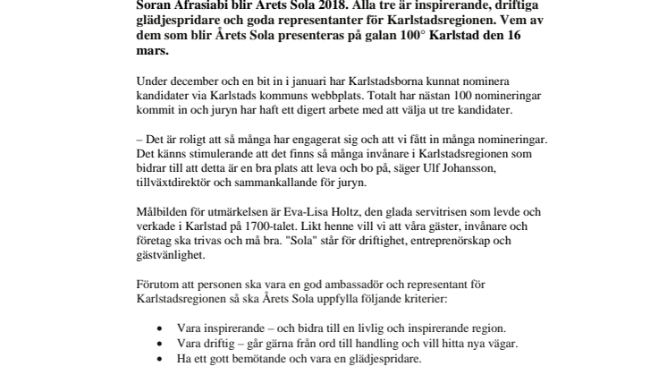 Tre finalister har chans att bli Årets Sola!
