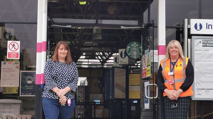 Sarah Broughton, Project Manager at Bedford Foodbank, with Bernie Lee, Bedford Station Manager