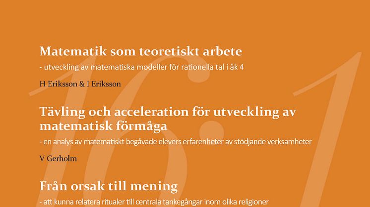 Nytt nummer av Forskning om undervisning och lärande, 2016: 1, vol. 4