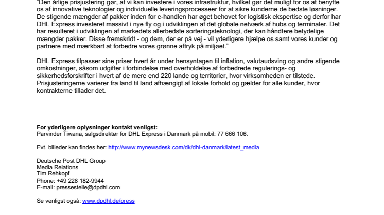 DHL Express justerer priserne fra 2020