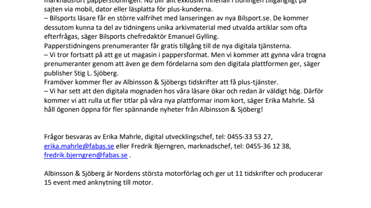 Bilsport startar plus-tjänst