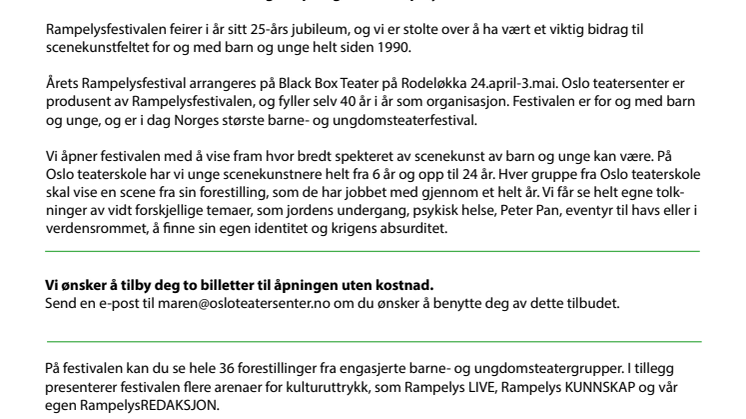 Invitasjon til Rampelysfestivalen 2015
