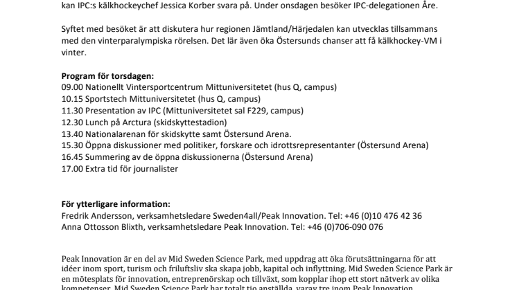 PRESSINBJUDAN: Internationella Paralympiska kommittén besöker Östersund