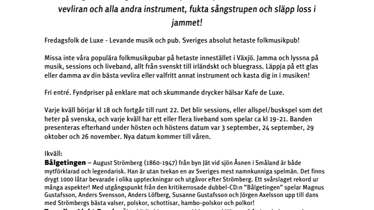Fredagsfolk de Luxe - Folkmusikpub!