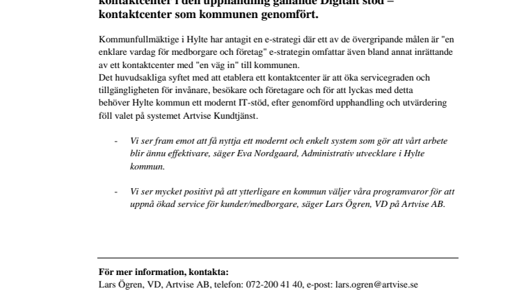 Artvise Kundtjänst till Hylte kommun! 