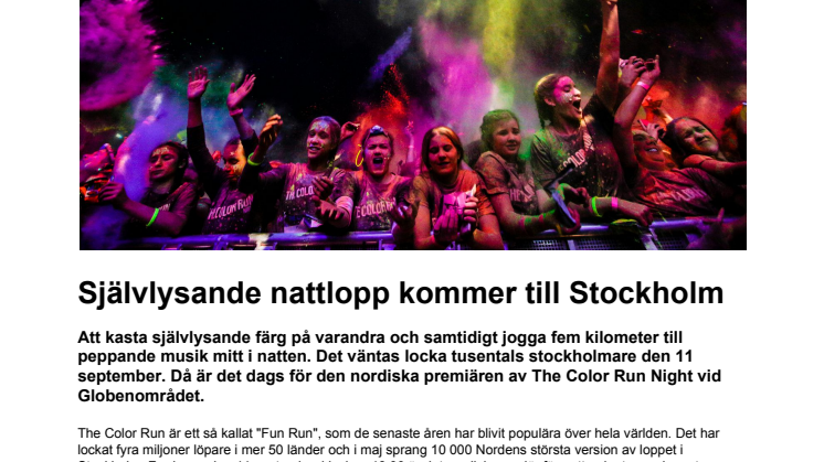 The Color Run Night kommer till Globenområdet