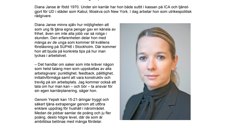 Diplomaten Diana Janse ger Yepstrs unga karriärtips