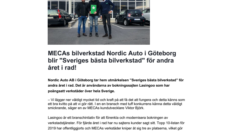 MECA-verkstad utsedd till Sveriges bästa för andra året i rad!