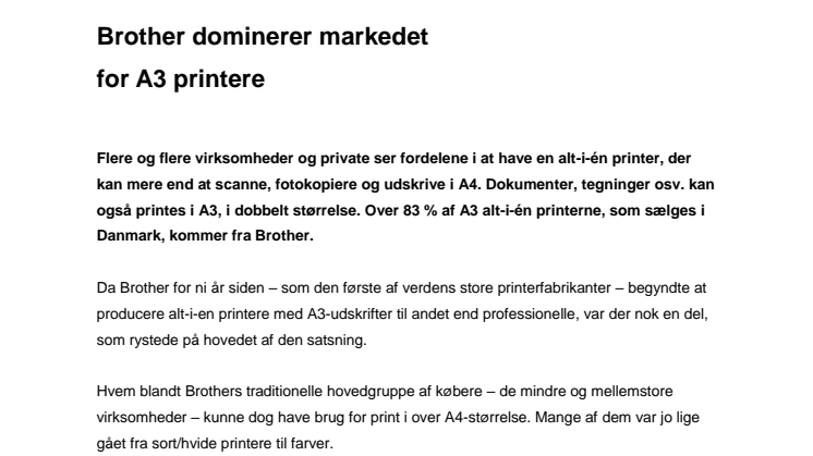 Brother dominerer markedet for A3 alt-i-én printere
