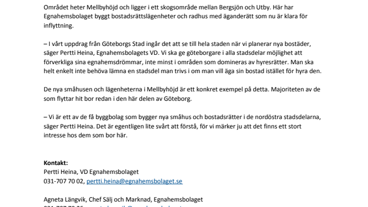 Nya bostäder i Bergsjön inflyttningsklara