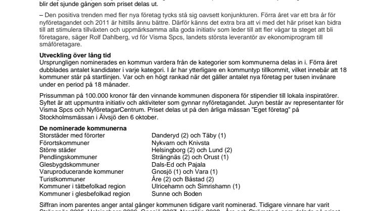Nytt rekord i tävlande till Årets nyföretagarkommun
