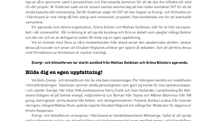 Gröna Bilister hotar Energi- och klimatforum i Härnösand