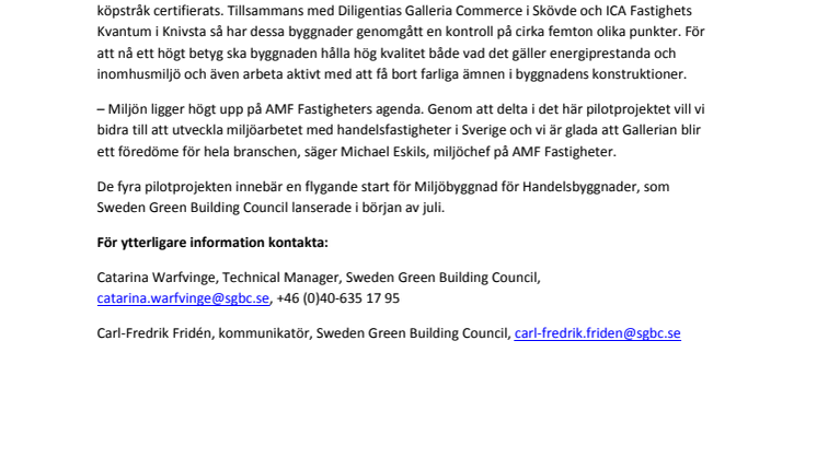 Första handelspiloterna certifierade i Miljöbyggnad