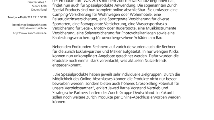 Online-Abschluss für Special Products möglich: Zurich installiert acht digitale Produktrechner