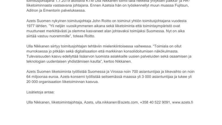 Azets Suomen toimitusjohtajaksi Ulla Nikkanen