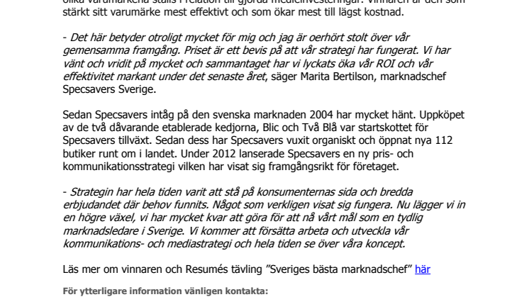 Marita Bertilson från Specsavers är Sveriges bästa marknadschef