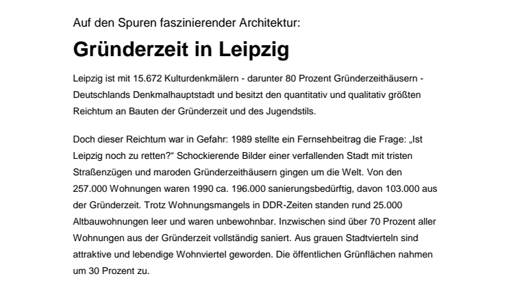 Auf den Spuren faszinierender Architektur: Gründerzeit in Leipzig