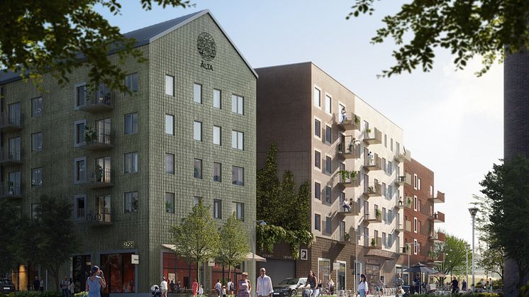 Kvarter 1 som nu är under byggnation i Älta kommer etappvis att välkomna nya hyresgäster från och med hösten 2024.