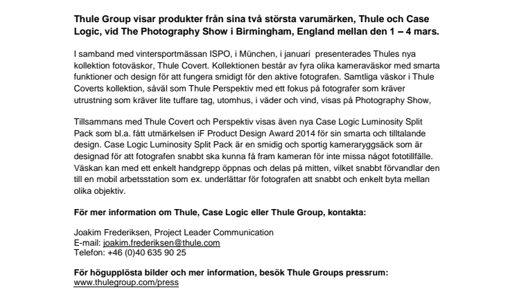 Senaste fotoväskorna från Thule och Case Logic på The Photography Show i Birmingham, England