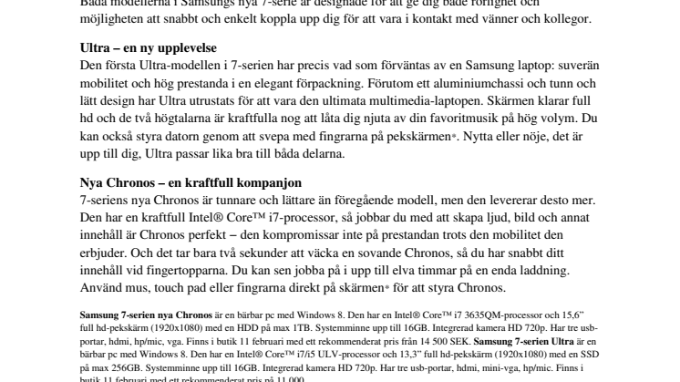Chronos och Ultra: Samsung förnyar bärbara datorer i 7-serien