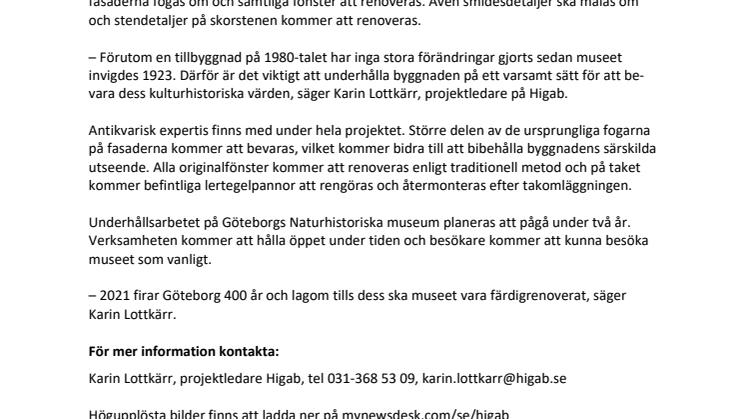 Yttre renovering av Göteborgs Naturhistoriska museum