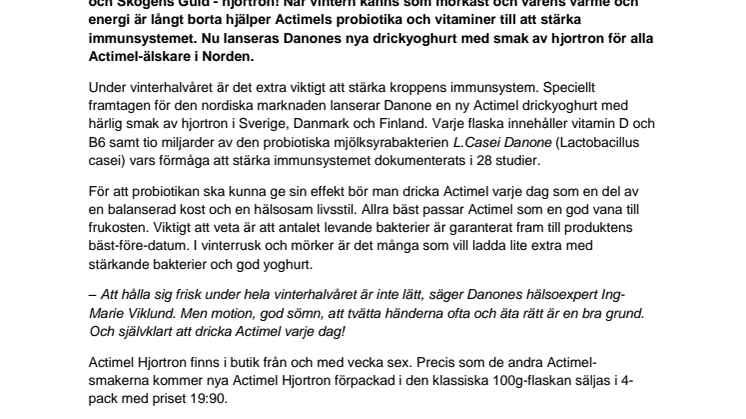 Guldkantat immunsystem med nya Actimel Hjortron