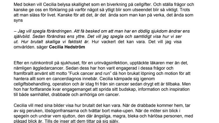 Cecilia Hedströms cancerprojekt "Är jag fortfarande vacker?" blir till bok hos Lava Förlag