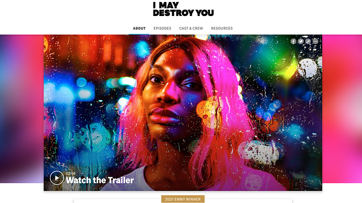 Screenshot of the HBO official website for Michaela Coel's I May Destroy You