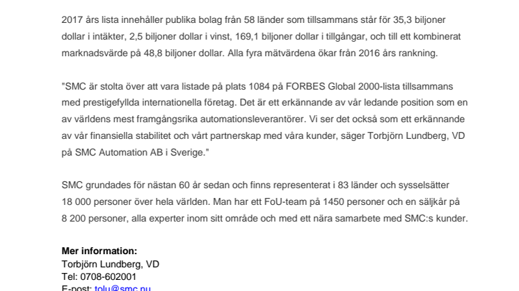 SMC på FORBES ”Global 2000-lista”