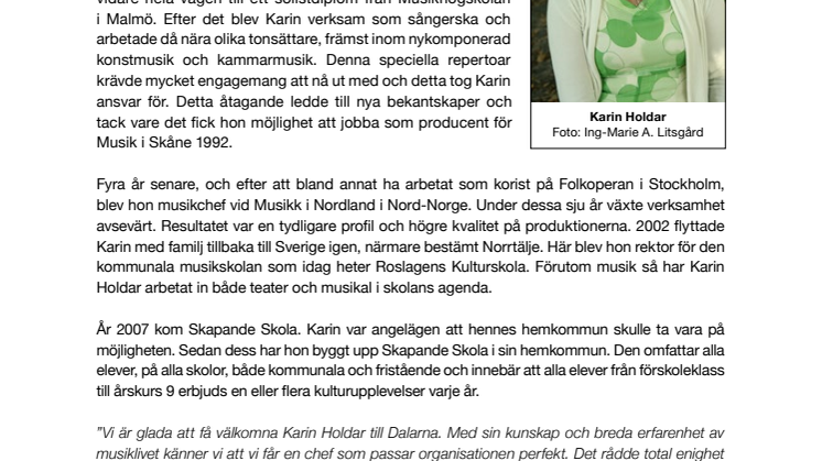 Karin Holdar är Dalarnas nya länsmusikchef